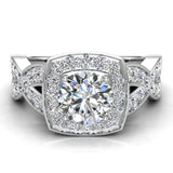 Cushion halo diamond ring Round Brilliant Intertwined style 18K Gold 1.25 ct G-VS - White Gold