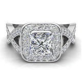 Princess-Cut Diamond Square Halo Crisscross Shank Engagement Ring 18K Gold-G,VS - White Gold