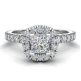 Princess diamond engagement rings cushion halo 18K 1.05 ctw G VS - White Gold