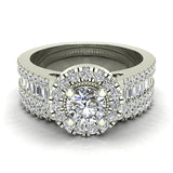 Round Cut Wedding Ring Set for Women 14K Gold Halo Bridal Rings Set Wide Shank 1.42 Ctw (G, I1) - White Gold