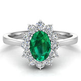 May Birthstone Emerald Oval 14K Gold Diamond Ring 0.80 ct tw - White Gold