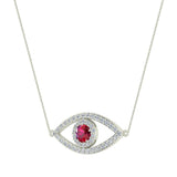 0.94 Ct Evil Eye Diamond & Ruby Pendant 14K Gold Necklace - White Gold