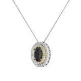 Oval Cut Black Diamond Double Halo 2 tone necklace 14K Gold I,I1 - Yellow Gold