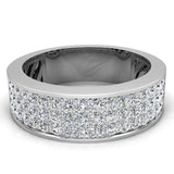 Unisex Wedding Band Three row Diamond Ring 14K Gold 1.00 cttw-I,I1 - White Gold