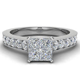 0.70 Ct Four Quad Princess Diamond Cathedral Accent Engagement Ring 14K Gold-I,I1 - White Gold