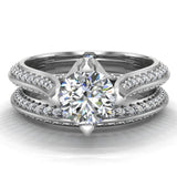 1.55 Ct Micro Pave Solitaire Diamond Wedding Ring Set 14K Gold (G,SI) - White Gold