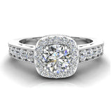 Dainty Round brilliant cushion  halo diamond engagement rings 14K 1 ctw H-SI - White Gold