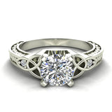 0.78 Carat Art Deco Trinity Knot Engagement Ring 14K Gold (I,I1) - White Gold