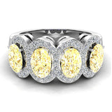 Oval Citrine & Diamond Band Ring 14K Gold - White Gold