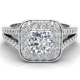 Round Brilliant cushion halo diamond engagement rings 1.10 ct-I,I1 - White Gold