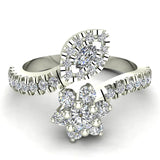 Blooming Flower Plant Bypass Style Diamond Ring 0.65 cttw 14K Gold-I,I1 - White Gold