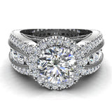 Moissanite Real diamond accented channel set engagement rings 4.84 ctw I1 - White Gold