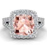 Cushion Cut Pink Morganite Halo Engagement Ring 14K Gold (I,I1) - White Gold