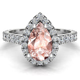Pear Cut Pink Morganite Halo Engagement Ring 18K Gold-G,VS - White Gold