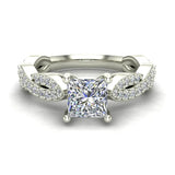 Princess-Cut Solitaire Diamond Braided Shank Engagement Ring 18K Gold-G,VS - White Gold