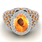 18K Gold Citrine Diamond Dome style cocktail rings 2.93 CT - White Gold