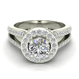 Exquisite Round Diamond Halo Split Shank Engagement Ring 1.35 ctw 14K Gold (G,I1) - White Gold