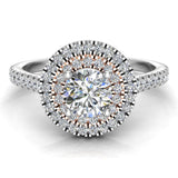 Twin Halo Engagement Ring Two-tone 14K Rose & White Gold (G,I1) - White Gold