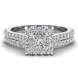 0.70 Ct Princess Cut Square Halo Diamond Wedding Ring Bridal Set 14K Gold (G,SI) - White Gold