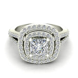 Magnificent Princess Diamond Cushion Halo V Shank Engagement Ring 1.47 ctw 18K Gold (G,SI) - White Gold
