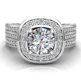 Trio Diamond Shank Cushion Halo Engagement Ring 1.68 cttw 14K Gold-I,I1 - White Gold