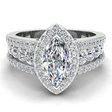 Elegant Marquise Brilliant Halo Diamond Engagement Ring 1.80 ctw 14K Gold (G,I1) - White Gold