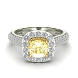 Fancy Yellow Cushion Cut Diamond Engagement Ring 1.40 cttw 18K Gold-G,VS