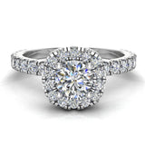 Halo Diamond engagement rings petite Round brilliant 14K 1.05 ctw F,VS - White Gold