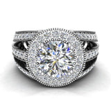 Moissanite Engagement Ring Accented Diamond Ring 14K Gold 8mm 3.50 ct-I,I1 - White Gold