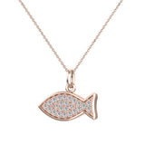 14K Gold Fish Pendant 0.27 ct tw Pave-set Diamond Charm-G,SI - Rose Gold