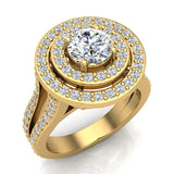 Statement Round Diamond Double Halo Split Shank Engagement Ring 1.77 ctw 18K Gold (G,SI) - Yellow Gold
