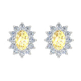 Birthstone Yellow Citrine Diamond Stud Earrings Oval Cut 14K Gold 1.50 cttw - White Gold
