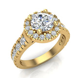 1.80 Ct Dual Row Wide Shank Halo Diamond Engagement Ring 14K Gold-I,I1 - Yellow Gold