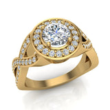 GIA Round brilliant halo diamond engagement rings criss-cross 14K 1.25 ctw H-SI - Yellow Gold