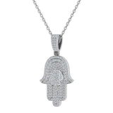 Hamsa Hand Pendant Diamond Necklace for Men/Women 14K Gold 2 Ct-SI - White Gold