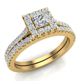 0.70 Ct Princess Cut Square Halo Diamond Wedding Ring Bridal Set 18K Gold (G,VS) - Yellow Gold