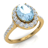 Blue Topaz & Diamond Halo Ring 14K Gold December Birthstone - Yellow Gold