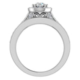 Diamond Wedding Ring Set Round Halo Rings 8-prongs 14K Gold 1.15 ct-F,VS - White Gold