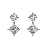 Round & Princess Drop Two stone Diamond Dangle Earrings 14K Gold-G,SI - White Gold