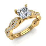 Princess-Cut Solitaire Diamond Braided Shank Engagement Ring 14K Gold-I,I1 - Yellow Gold