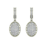 1.00 Ct Pave Set Oval Dangle Diamond Earrings 18K Gold (G,VS) - White Gold