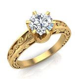 0.75 Carat Vintage Style Filigree Engagement Ring 14K Gold (G,I1) - Yellow Gold