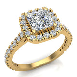 Princess Cushion Halo Diamond Engagement Ring 1.30 ct 14K Gold-G,I1 - Yellow Gold