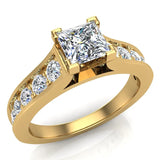 1.32 ctw Riviera Shank Princess Cut Diamond Engagement Ring 14K Gold-F,VS - Yellow Gold