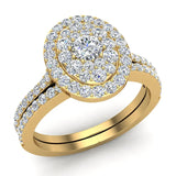 Cluster Diamond Wedding Ring Bridal Set 14K Gold Glitz Design (I,I1) - Yellow Gold