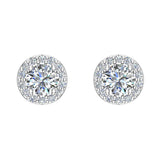 1.92 Ct Halo Diamond Stud Earrings 18K White Gold 5.5mm Round Center-G,VS - White Gold