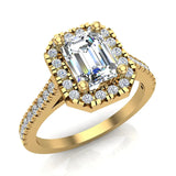 Emerald-Cut Solitaire Diamond Cornered Halo Wedding Ring 18K Gold-G,VS - Yellow Gold