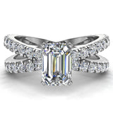 X Cross Split Shank Emerald Cut Diamond Engagement Ring 18K Gold - White Gold
