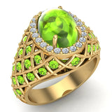 18K Gold Peridot Diamond Dome style cocktail rings 2.93 CT - Yellow Gold