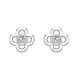 Diamond Earrings Flower Shape Studs Bezel Settings 10K Gold-J,SI2-I1 - White Gold